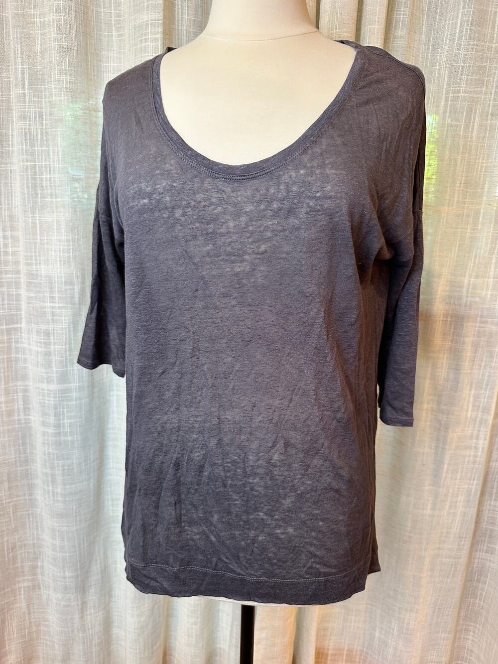 Cynthia Rowley 100% Linen Charcoal Gray Dolman Top Women's Medium